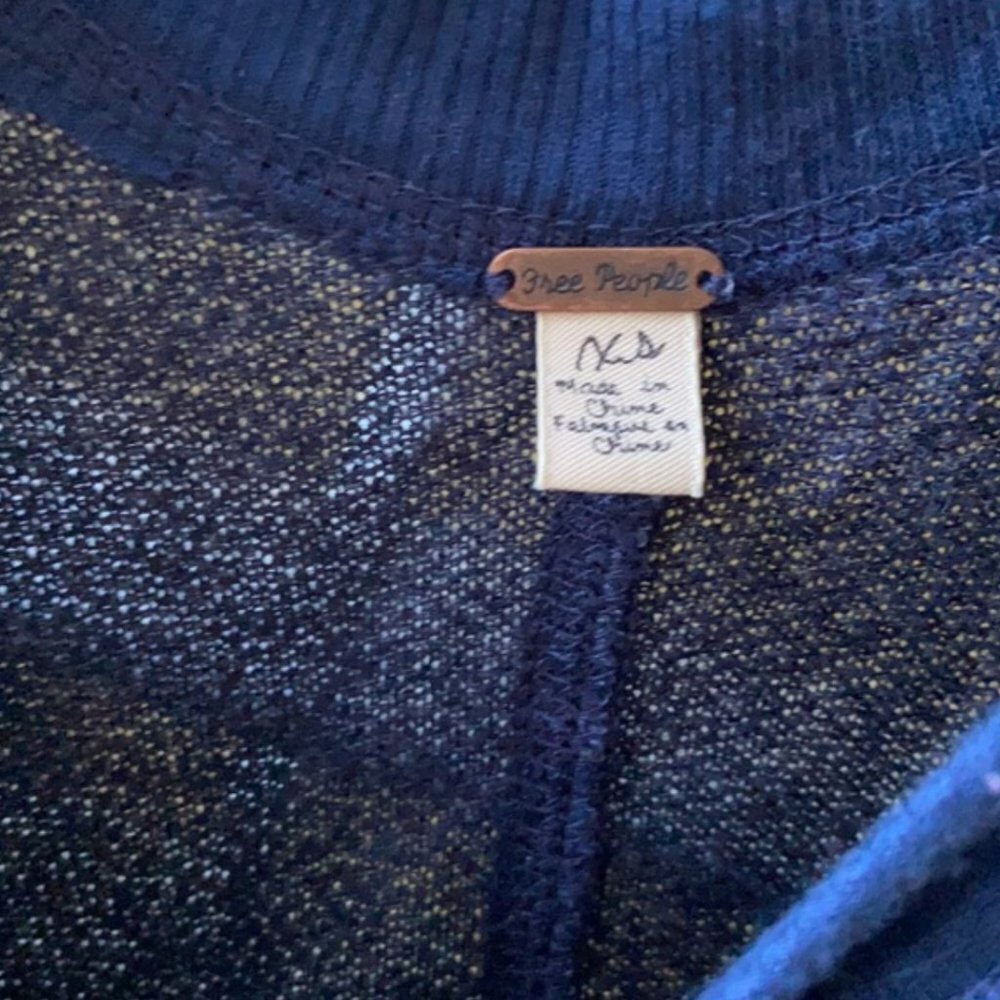 Free People Casual Sequin Shoulder Sweater | Navy Blue | XS - Picture 3 of 5